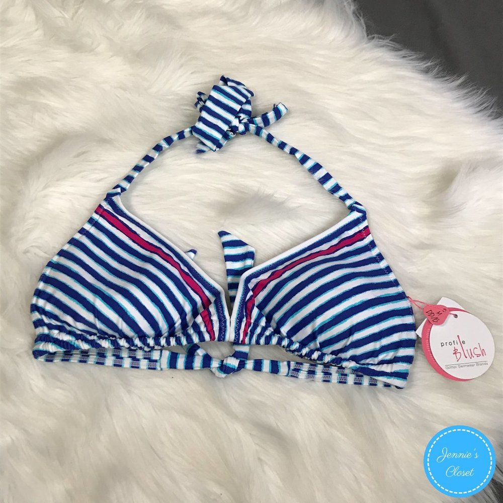 Profile Blush Gottex Navy Stripe Halter Bikini Top - Picture 4 of 16